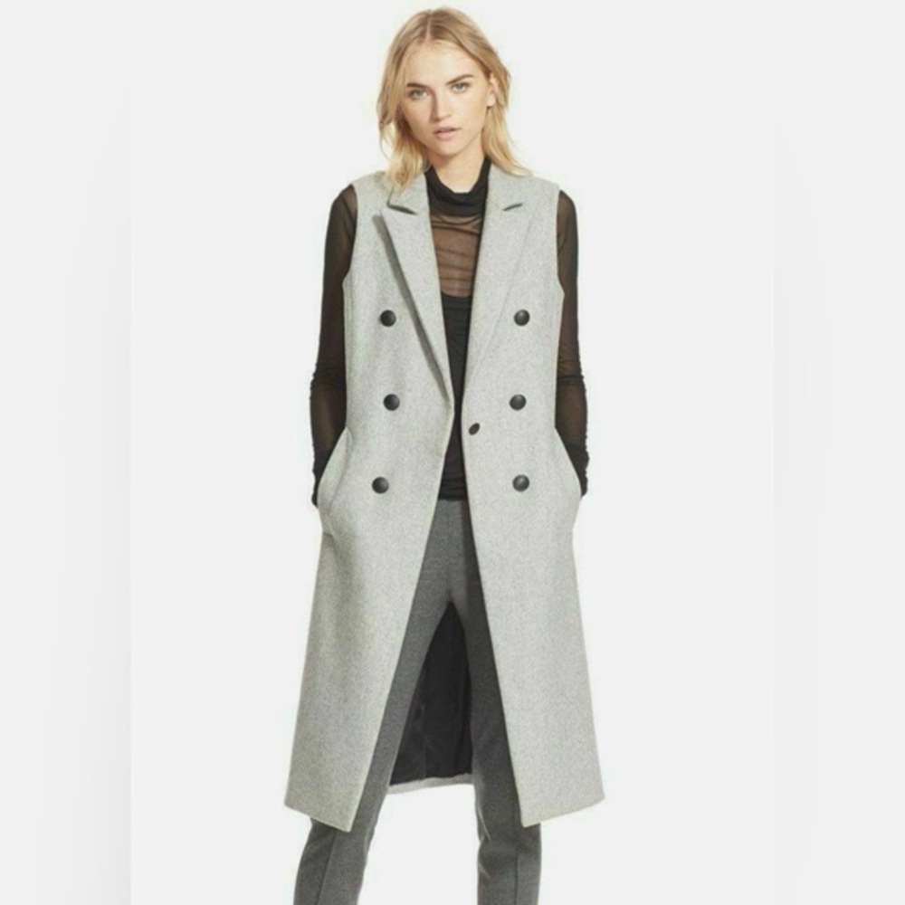 Rag & Bone Gray Faye Longline Double Breasted Wool Blend Vest Duster Size 4